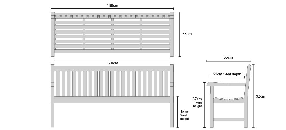 Windsor Bench 1.8m - Dimensions